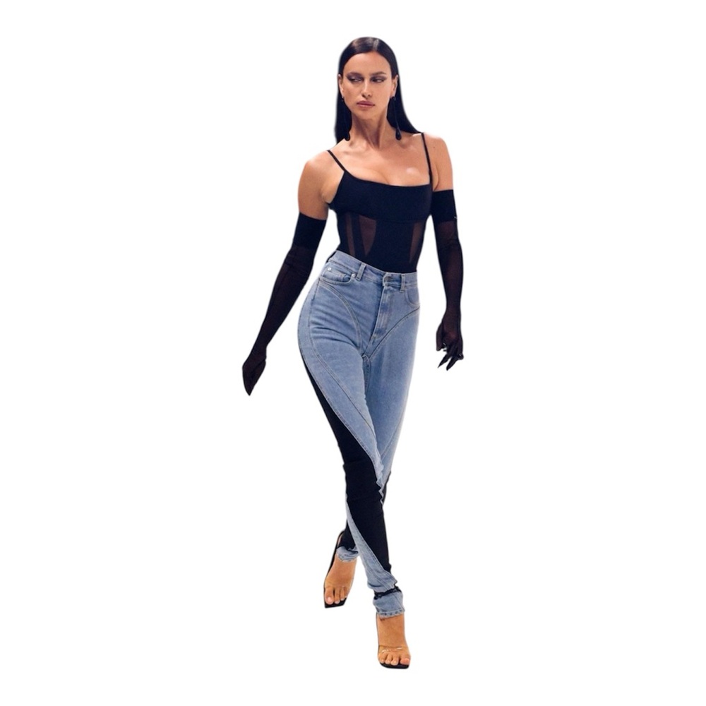 Mugler X H&M spiral Jeans US size EUR 36 Black Stretch Blue Denim size US 4